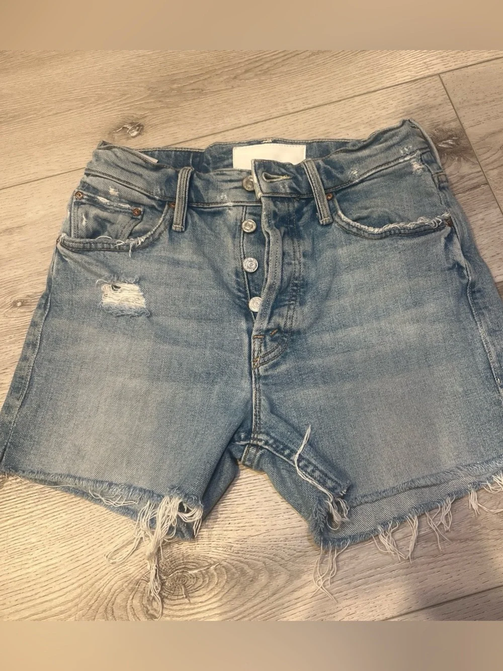MOTHER Light Blue Distressed Denim Shorts - Picture 2 of 4